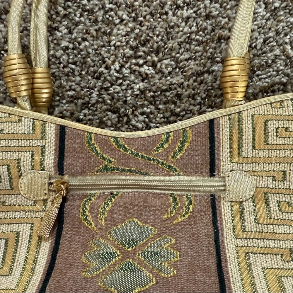 Tapestry Purse Tote Bag Gold Handles Southwest Boho Geometric Made‎ in Korea